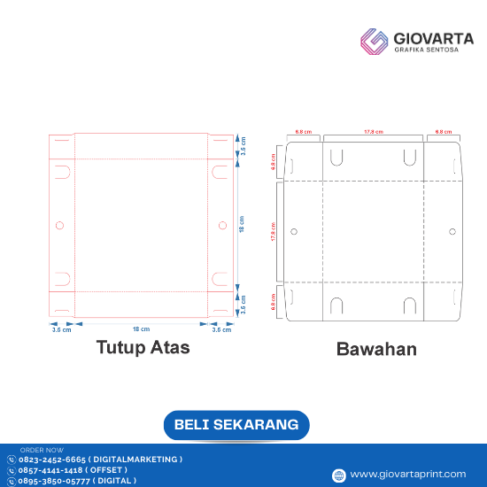 Box Makan ( 18x18x6.8 ) Atas Cetak Full Color Tinggi 3,5cm Bawah Polos Laminasi Dalam